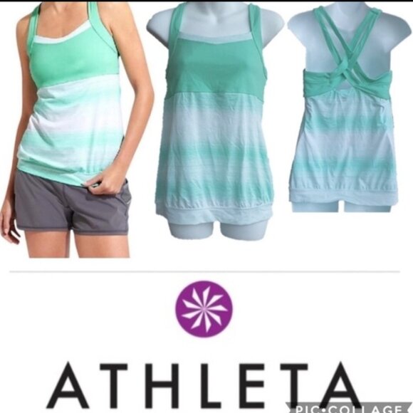 Athleta Mint Green Stride Crunch & Punch Cross Back Tank Top Size LT - Picture 2 of 11